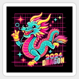 CUTE YEAR OF THE DRAGON 2024 80'S NEON VIBE RETRO Sticker